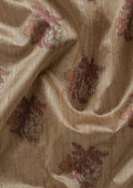 Chikoo Mughal Floral Woven Pattern Tussar Saree - Taashi