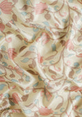 Cream And Dusty Pink Jaal Floral Printed Art Tussar Matka Silk Saree - Taashi