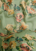 Dusty Green Floral Printed Georgette Saree - Taashi