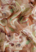 Brown Watercolor Floral Printed And Plaids Woven Linen Saree - Taashi