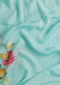 Sky Blue Multicolor Watercolor Floral Printed Crepe Saree - Taashi