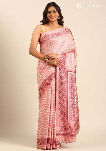 Dusty Pink Butti Printed Art Tussar Matka Silk Saree