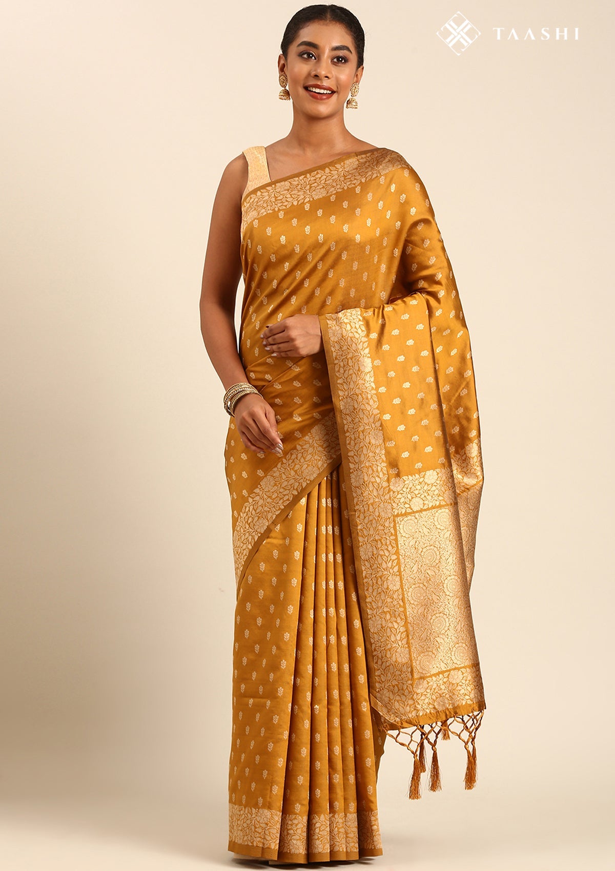 Amber Gold Silk Satin Weave Saree