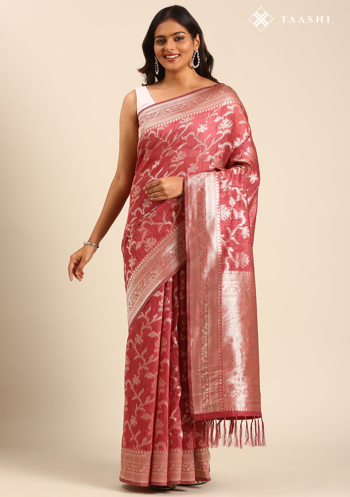 Dusty Pink Jaal Woven Tussar Saree