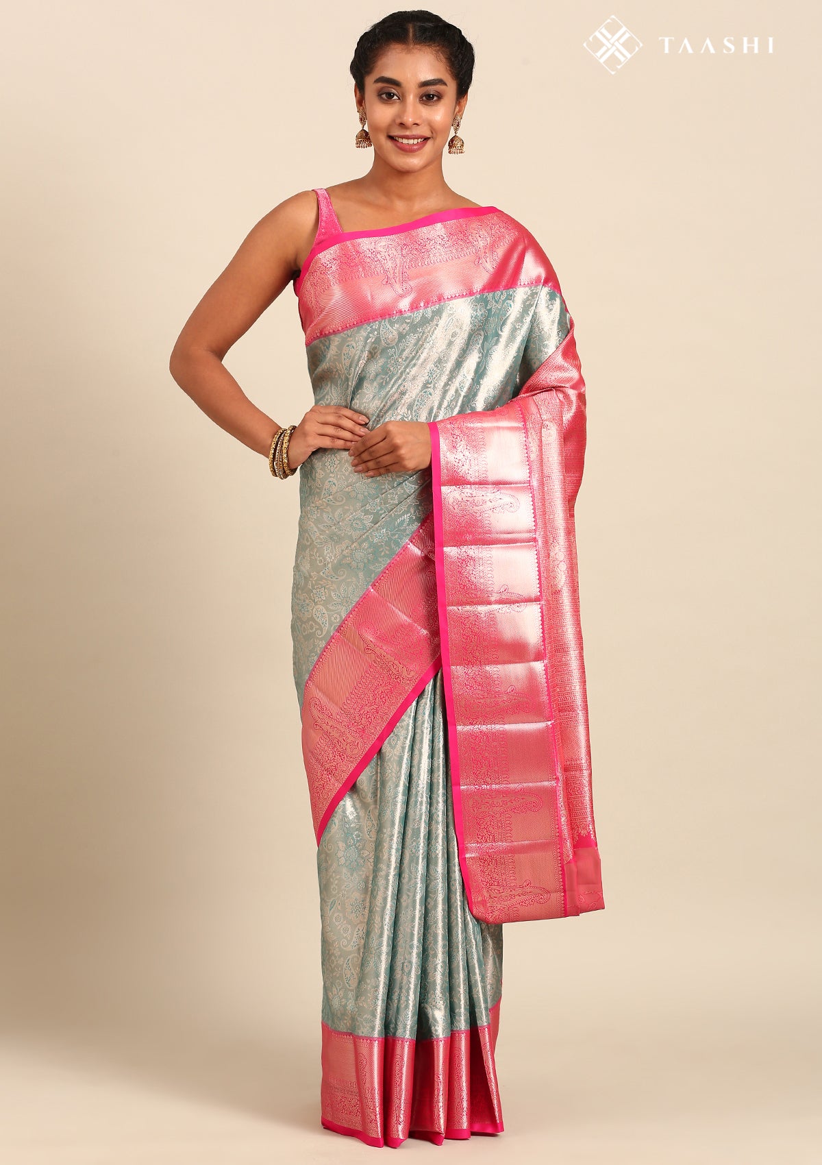 Teal And Pink Kanchipuram Saree