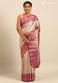 Beige Silk Korvai Tissue Kanjivaram Weave Saree