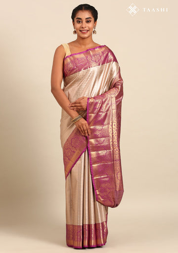 Beige Silk Korvai Tissue Kanjivaram Weave Saree