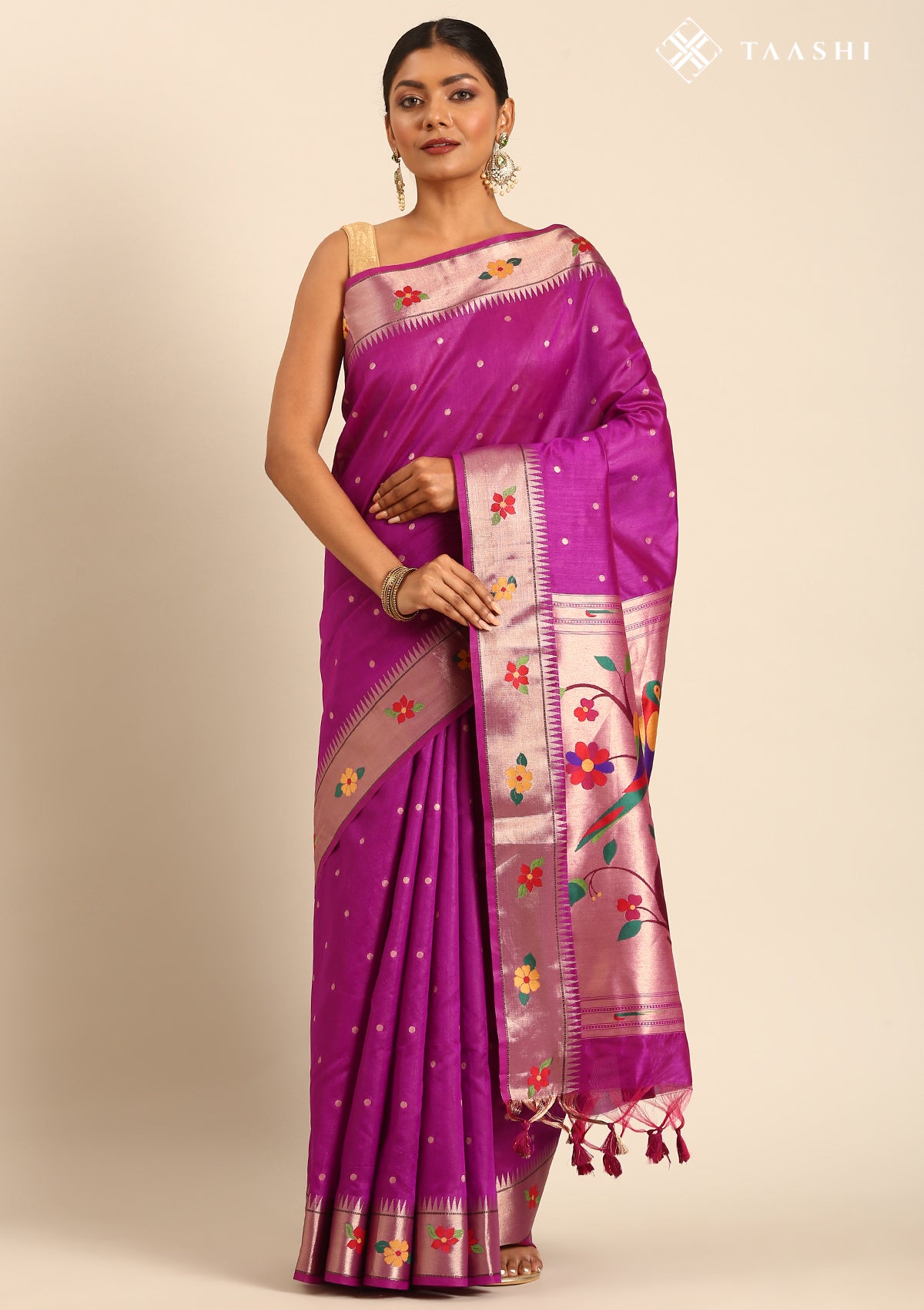 Magenta Paithani Pattern Tussar Saree