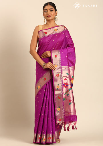 Magenta Paithani Pattern Tussar Saree