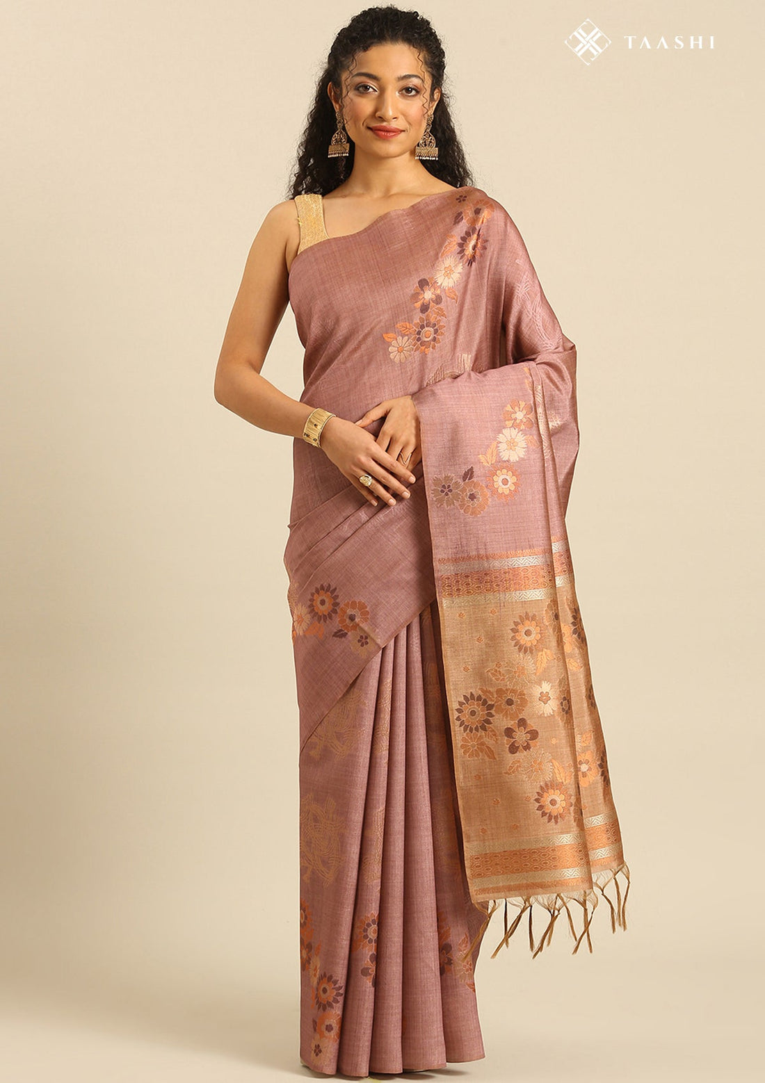 Taupe Tussar Contemporary Woven Saree