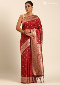 Crimson Red Silk Satin Weave Saree
