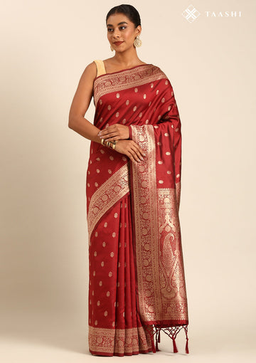 Crimson Red Silk Satin Weave Saree