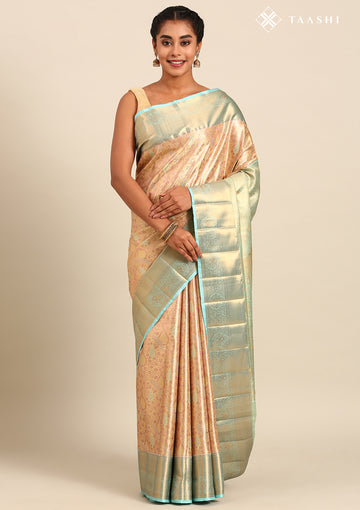 Golden And Turquoise Kanchipuram Saree