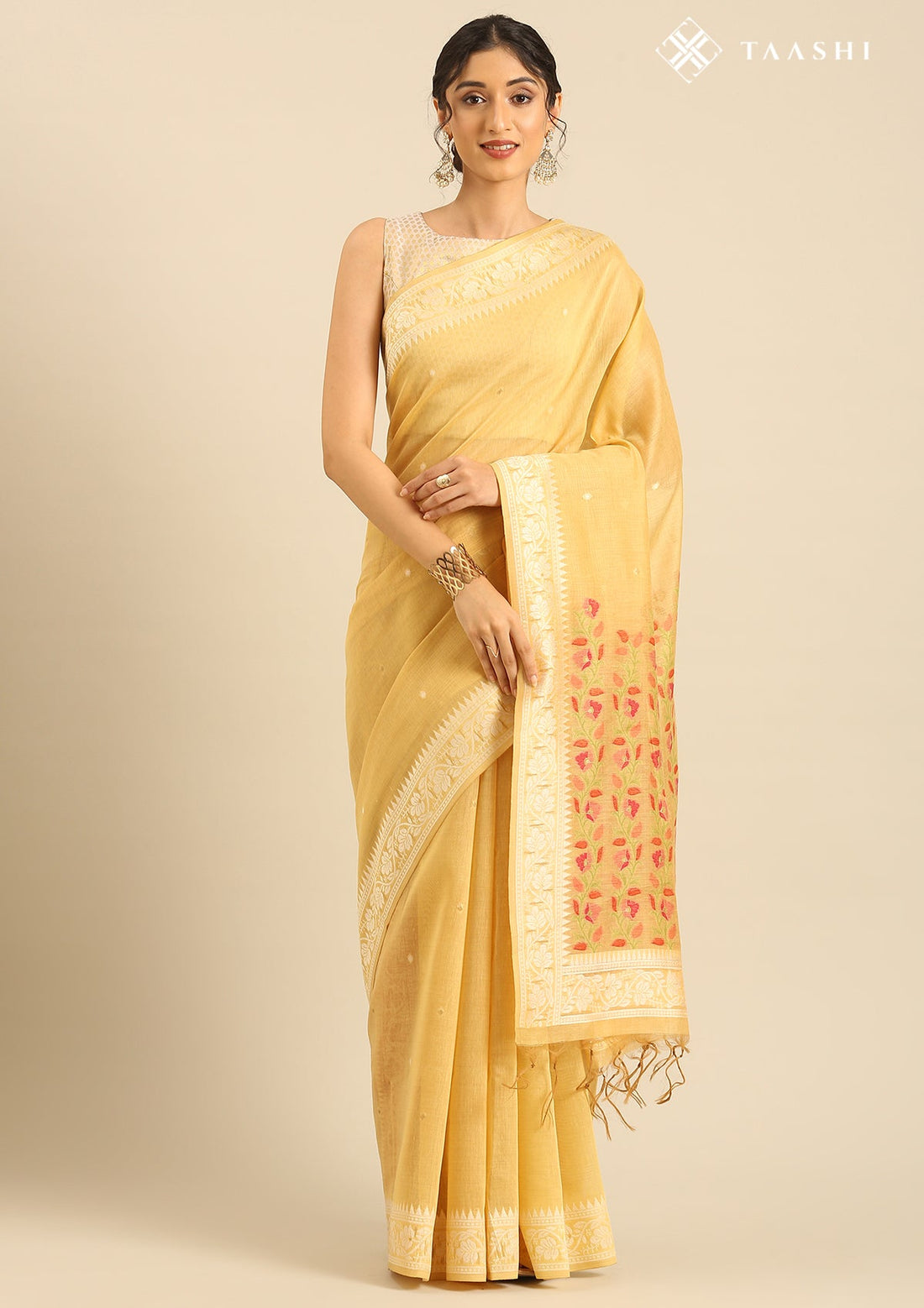 Pastel Yellow Linen Woven Saree