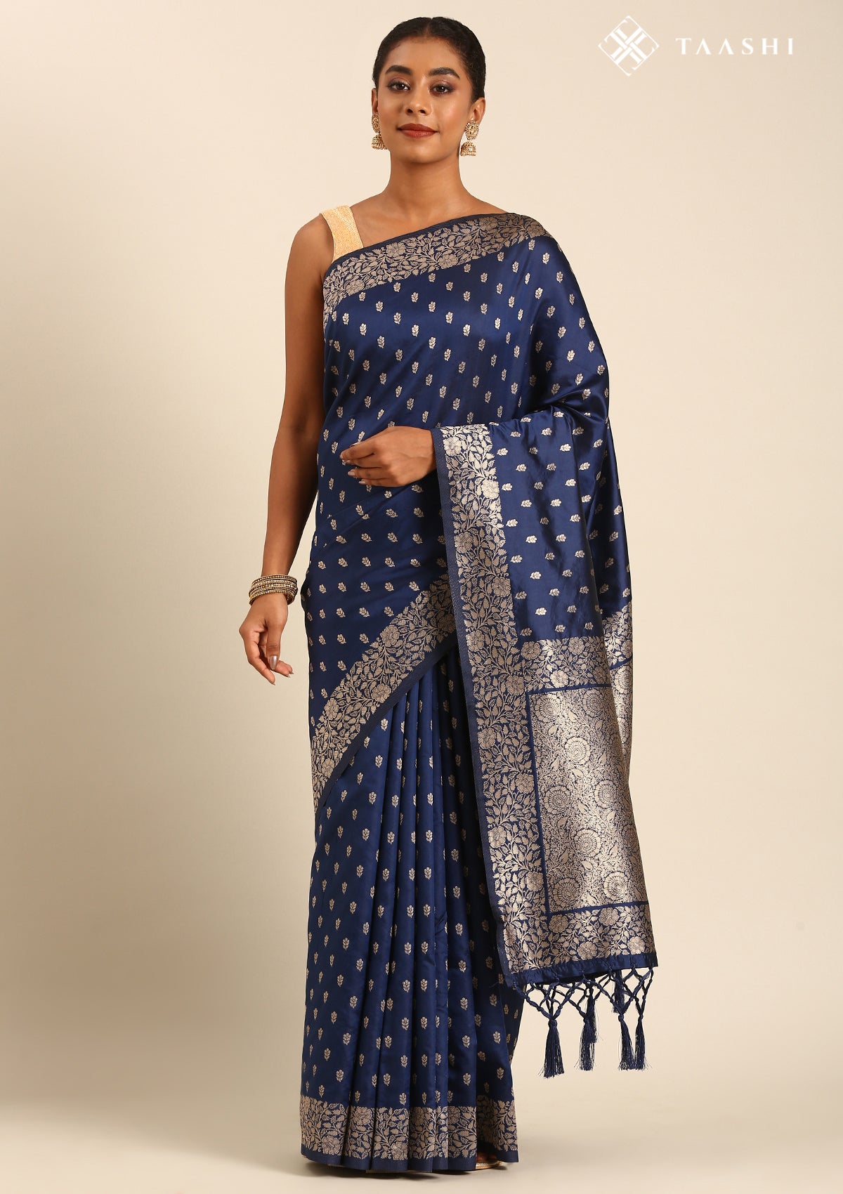 Navy Blue Butta Woven Tussar Saree