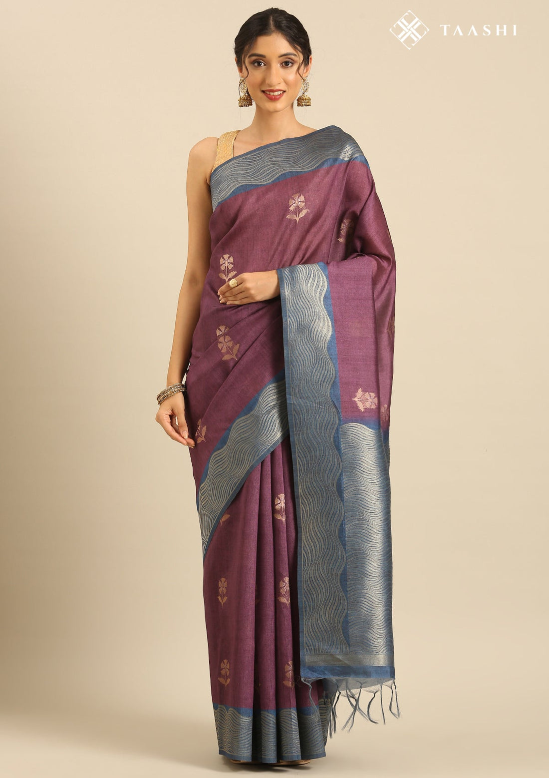 Plum Tussar Contemporary Woven Saree