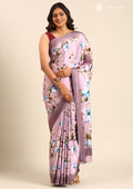 Mauve Floral Digital Printed Satin Saree - Taashi