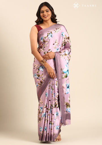 Mauve Floral Digital Printed Satin Saree