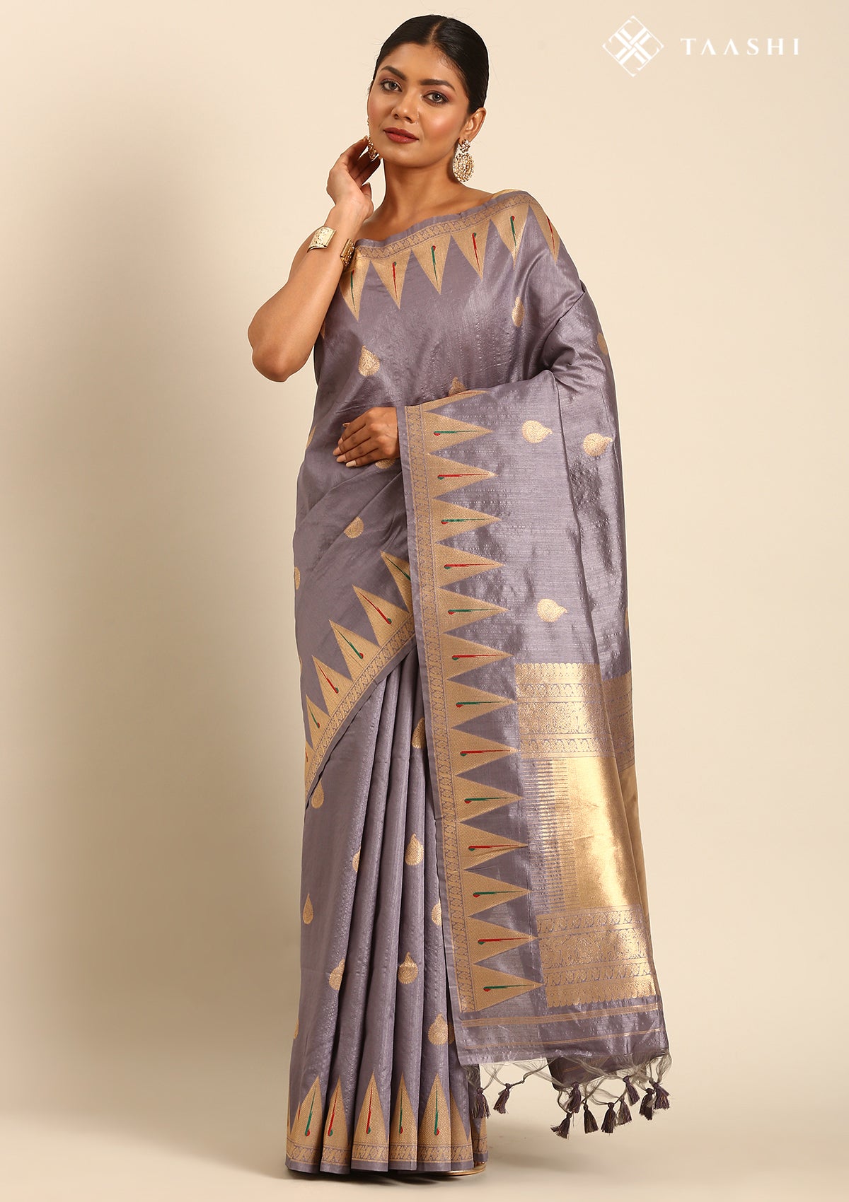Pale Blue Traditional Zari Woven Tussar Saree