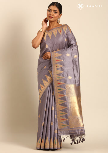 Pale Blue Traditional Zari Woven Tussar Saree