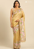 Light Gold Floral EmbroideRed Tissue Saree - Taashi