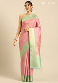 Dusty Pink Leaf Woven Tussar Saree - Taashi
