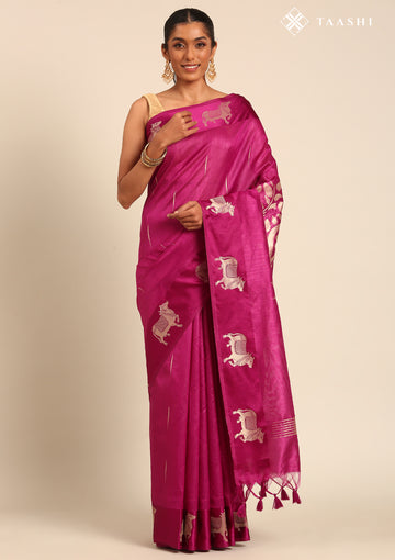 Violet Jacquard Pattern Placement Tussar Saree