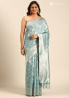 Dusty Blue Tussar Contemporary Woven Saree