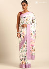 Off White Satin Contemporary Printed Saree