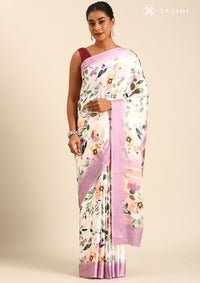 Off White Satin Contemporary Printed Saree
