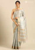 Pastel Blue TextuRed Foil Printed Tussar Saree - Taashi