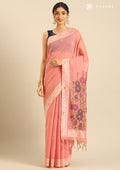 Pastel Pink Woven Butta Linen Saree - Taashi