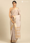 Pastel Beige TextuRed Foil Printed Tussar Saree - Taashi