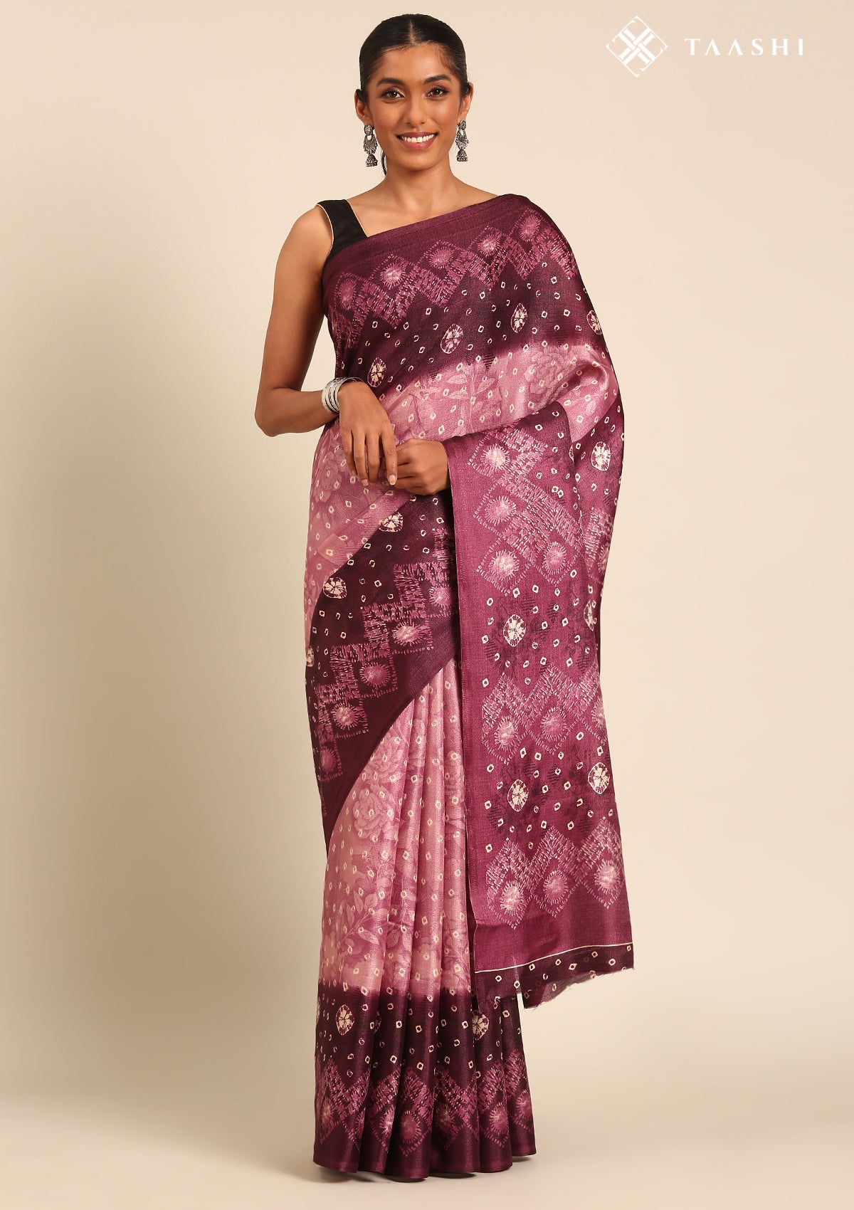 Purple Batik Printed Art Tussar Matka Silk Saree
