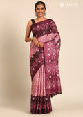 Purple Batik Printed Art Tussar Matka Silk Saree - Taashi