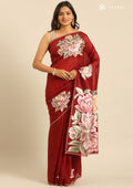 Maroon Floral EmbroideRed Organza Saree - Taashi