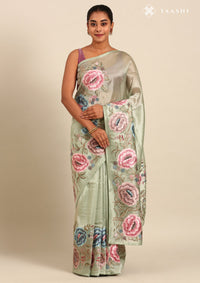 Sage Green Tissue Contemporary Embroidered Saree
