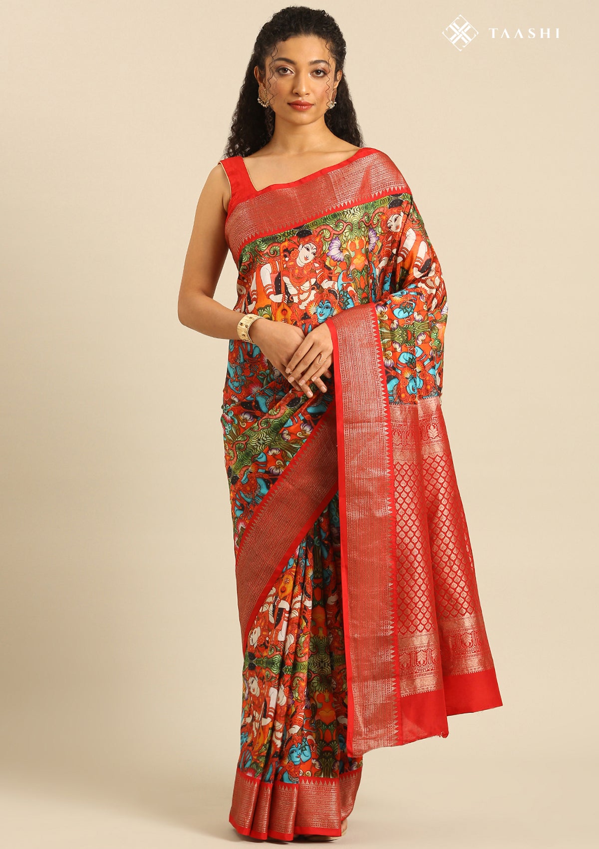 Multicolor Traditional Printed Silk Saree - Taashi