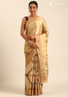 Amber Gold Satin Contemporary Printed Saree