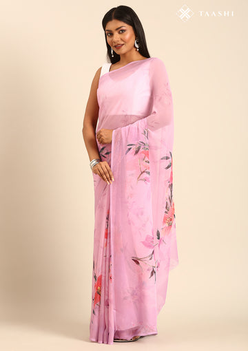 Dusty Pink Multicolor Floral Printed Georgette Saree