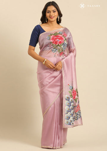 Lilac Tissue Contemporary Embroidered Saree