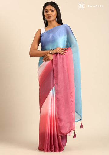 Multicolour Ombre Contemporary Woven Chiffon Saree