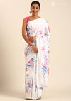 Light Grey Satin Contemporary Printed Saree