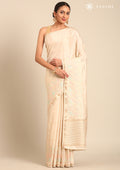 Cream Fancy Embroidery Tussar Saree - Taashi