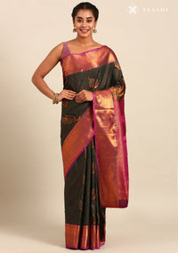 Forest Green Silk Kattam Kanjivaram Weave Saree