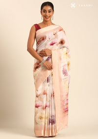 Beige Georgette Contemporary Printed Saree