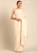 Cream Fancy Embroidery Tussar Saree - Taashi