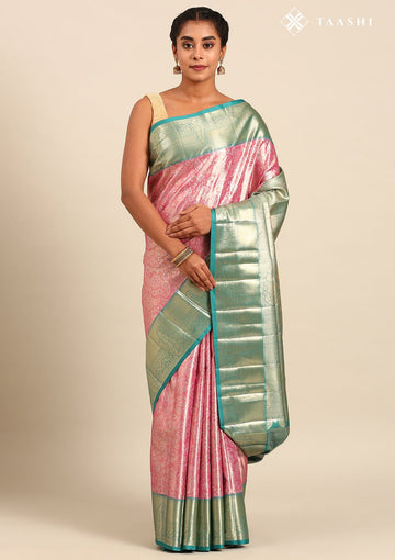 Dusty Pink Silk Korvai Tissue Kanjivaram Weave Saree