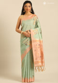 Pista Green Floral Woven Tussar Saree - Taashi