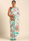 Turquoise Blue Contemporary Printed Crepe Saree
